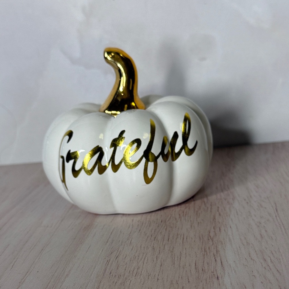 White Ceramic Pumpkin with Gold Accents